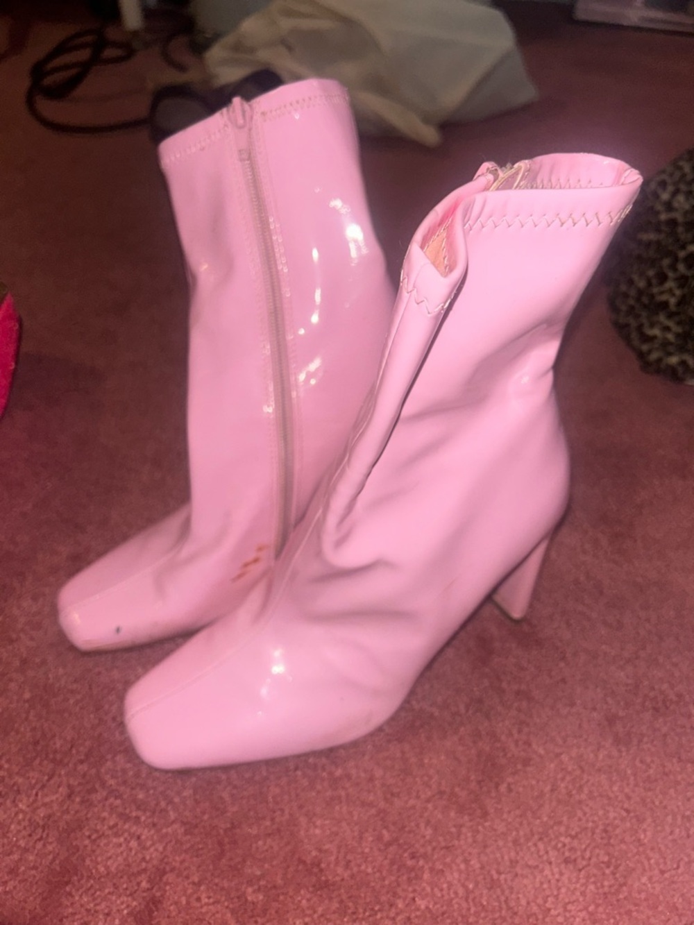 Pink Patent Ankle Boots for Women